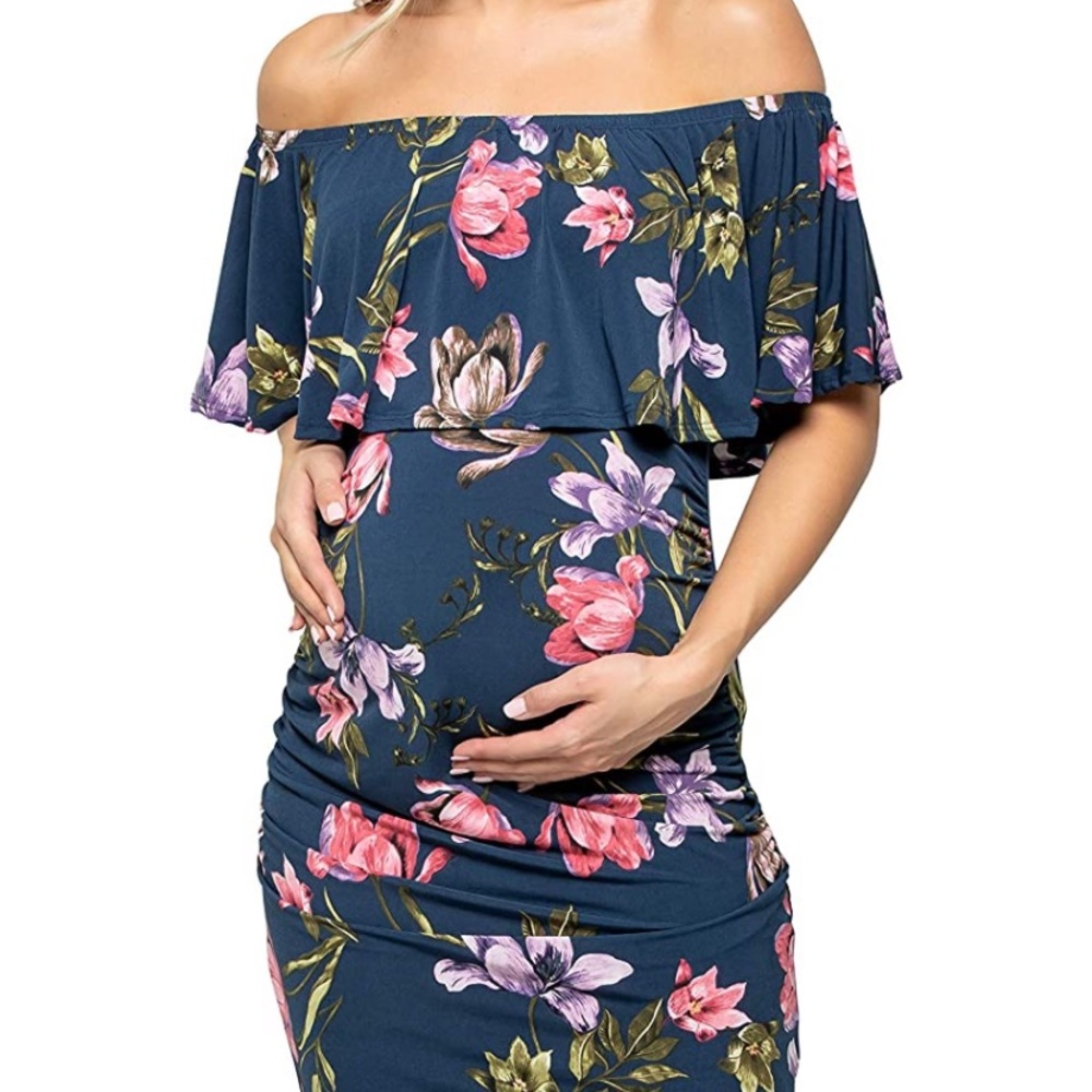 Maternity off the shoulder floral dress